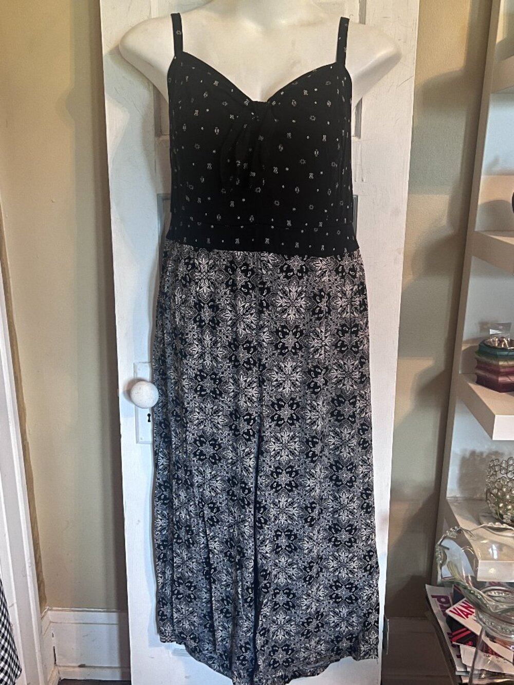 Black & White Torrid Bandana-inspired Spaghetti Strap Jumpsuit - 4 or 26/28W